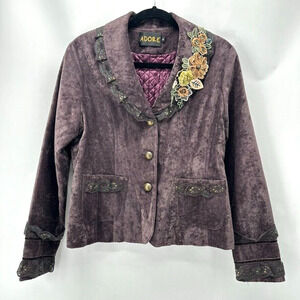 Vintage Adore Velvet Blazer Brown Sz S Iridescent 3D Lace Whimsygoth Steampunk
